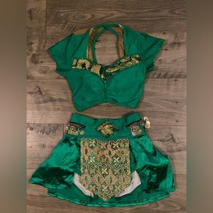 Custome made dance costume with beautiful gold accents